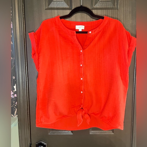 LOFT Tops - LOFT Bright Red Tie-Front Blouse